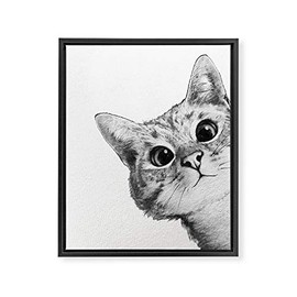 Society6 Laura Graves Sneaky Cat Black Framed Art Canvas, 16" x 20", Gray