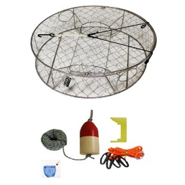 KUFA Stainless Steel Crab Trap with Zinc Anode & Accessory Kit (100' Lead CoreRope, Caliper,Harness,Bait Case & 14" Red/White Float) CT100+CAQ3