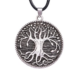 HAQUIL Celtic Tree of Life Medallion Necklace, Faux Leather Cord, Tree of Life Jewelry Gift