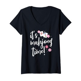 Womens Mahjong Gift for Her Mahjong Player V-Neck T-Shirt
