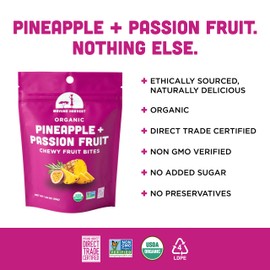 Mavuno Harvest Organic Fruit Snacks - Chewy Fruit Bites - Healthy Food for Kids & Adults - Ethically Sourced, Non-GMO, No Preservatives - Pineapple & Passionfruit - 1.94-oz. Snack Packs, Pack of 3