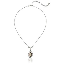 Downton Abbey Carded Silver-Tone Oval Cameo with Crystal Drop Pendant Necklace, 16" + 2" Extender
