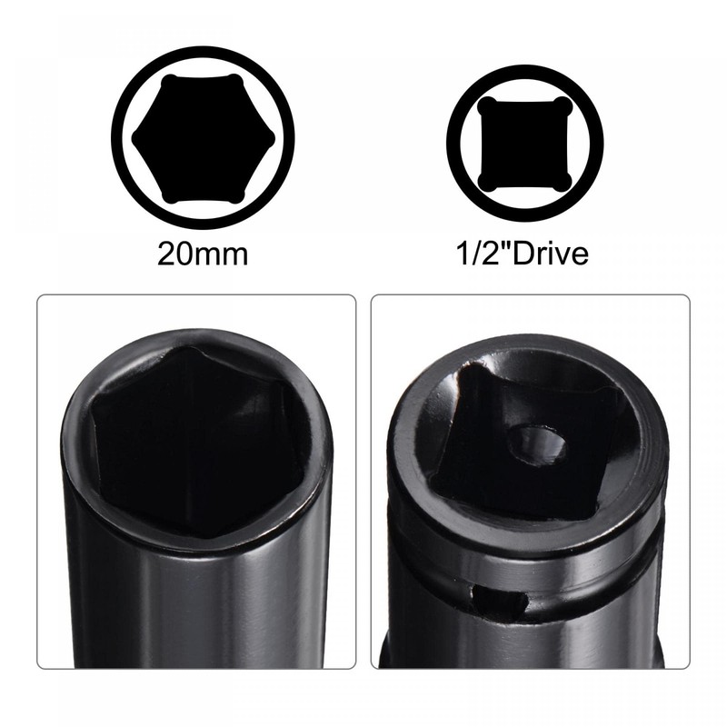 TA-VIGOR 1/2" Socket Accessory Set, 20mm Deep, 6 Point Impact