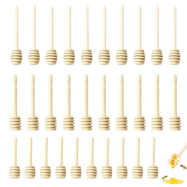 BEKKLPOU Pack of 30 Wooden Honey Stirrers, Honey Spiral, Dispenser,