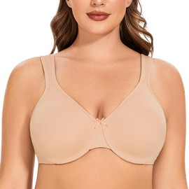 MELENECA Women's Minimiser Bra for Large Breasts with Underwire, Large Sizes, Full Coverage and Lace, beige, 80G