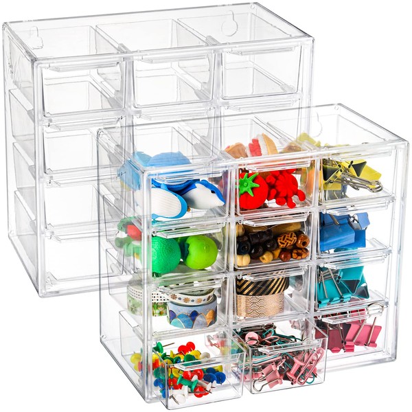 YOUEON 2 Pack Mini Desk Organizer with 12 Removable Drawers,