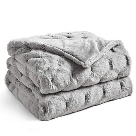 YnM Fluffy Weighted Blanket (Light Grey, 50''x60'' 10lbs) Luxury & Fuzzy Faux Fur Weighted Blanket Throw, Cosy & Relaxing Blanket, Home Decor Piece