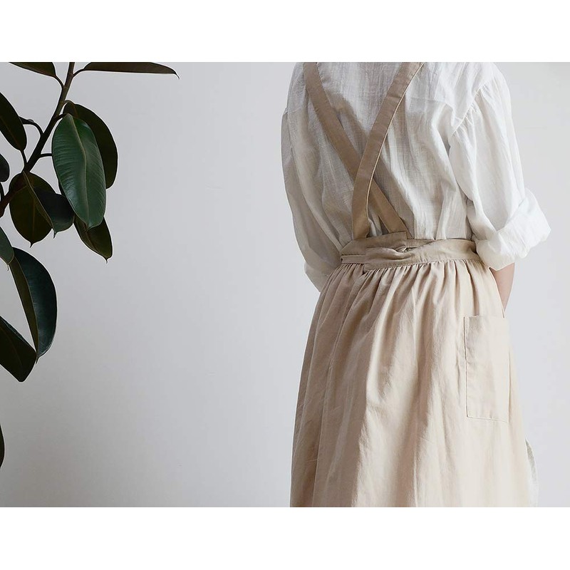 Cotton Pleated Apron Retro Waterdrop Proof Garden Cleaning Pinafore Dress