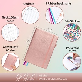 GoGirl Planner and Organizer for Women - A5 Size Weekly Planner, Goals Journal & Agenda to Improve Time Management, Productivity & Live Happier. Undated - Start Anytime, Lasts 1 Year - Rose Gold