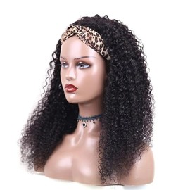 Lauberita Headband Wig Human Hair 180% Density Kinkycurly Headband Wigs Glueless Curly Human Hair Wig for Women Natural Color 14 Inch