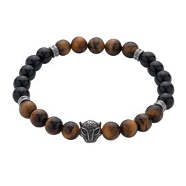 LUCKMAN Pulsera Hombre Piedras Semipreciosas Ojo de Tigre y Obsidiana Negra, Brazalete Jaguar de Acero Inoxidable – Joyería y Accesorios para Hombre, Regalos para Hombre Originales y Regalos para Papá Cumpleaños, Modelo Hunter