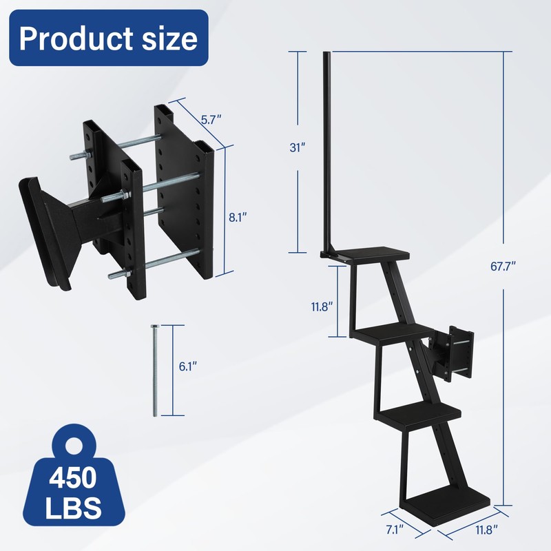 Neorexon Boat Trailer Steps 4 Step w/Anti-Slip Mat & Handrail,