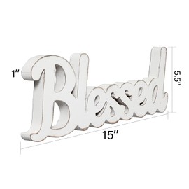 Sintosin Rustic White Wooden Blessed Sign for Tabletop 15 Inch, Wall Hanging Farmhouse Blessed Signs for Home Decor, Handmade Thanksgiving Signs Decor, Christmas Signs for Living Room Entryway