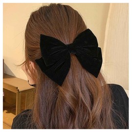Xduargs Vintage Style Satin Bow Large Velvet Bow French Hairpin with Big Bow Winter Ribbon Bow Hair Clip Decorative Hair Accessories for Women (Black 2)