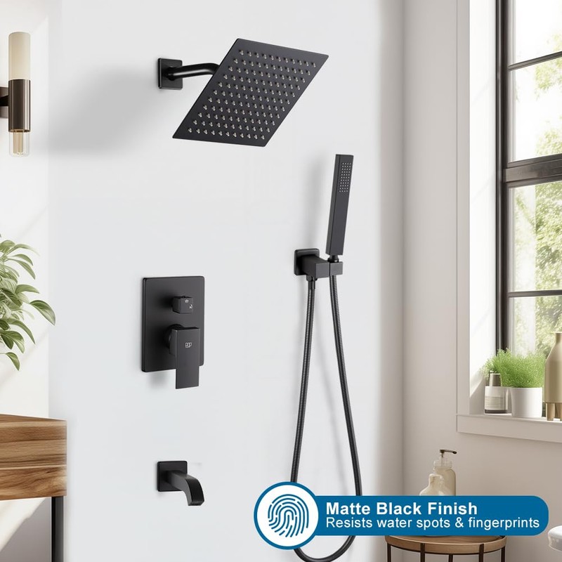 POP SANITARYWARE Matte Black Shower Faucet Set with Tub Spout