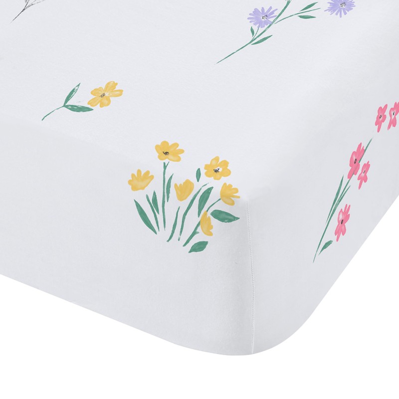 Catherine Lansfield Bunny Tails Ditsy Flowers Single Fitted Sheet White