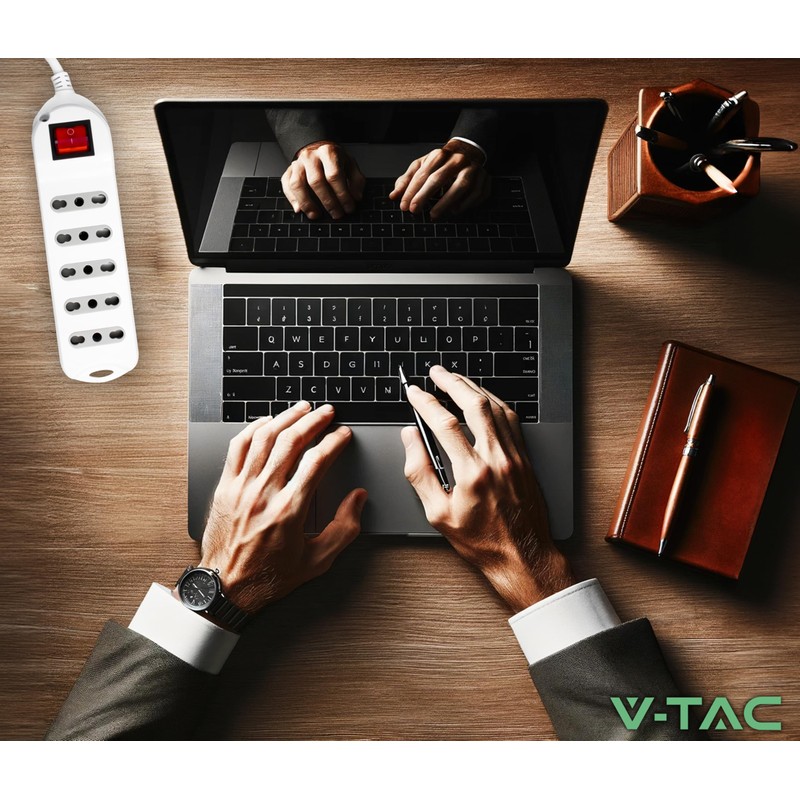V-TAC Power Strip with Switch and Cable of 1.5 Metres,