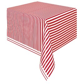 Generique - Red and white striped plastic tablecloth