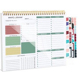 Weekly Planner To Do List Pad, Undated Weekly Planner Notebook 52 Tear off Sheets─To Do List Notebook for Study Work, Includes 4 Sheets of Stickers, 22 X 28 cm-Green-1 Year of Use