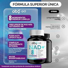 OBY NAD+ Trans Resveratrol Potenciado 8 Ingredientes Nicotinamide Ribosa, Resveratrol, Acido Alfa Lipoico, Betaina, Quercetina, Piperina, Antioxidante