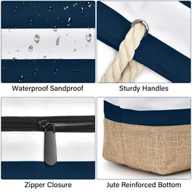 oscaurt Beach Bag XXL Family Swimming Bag Shopper Bag Women's Waterproof Shoulder Bag Beach Tote Bag with Zip Foldable Travel Bag Sports Bag (Empty, Dark Blue), darkblue