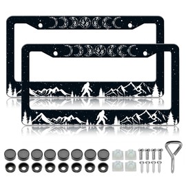 Moon Phases License Plate Frame - 2 PCS Big Foot Mountain License Plate Holder, Rust-Proof Stainless Steel License Plate Cover Decoration with Screws Caps for Standard Us 12x6 Inch