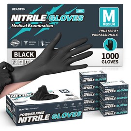 Beastek Black Nitrile Exam Gloves, 4.0 Mil Disposable Gloves Powder-Free Latex-Free for Medical, Cooking, Tattoo, 1000 Pcs (Medium)