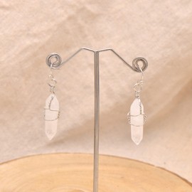 Natural White Quartz Wire Wrapped Point Crystal Earrings for Women Reiki Energy Healing