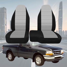 ESMING 2Pcs 60/40 Cloth High Back Bench Seat Cover for Ford Ranger XLT 1998 1999 2000 2001 2002 2003-Without Console Cover-Light Gray