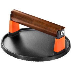 GGC Smash Burger Press, Cast Iron Bacon Press for Hamburger, Steak, Bacon, Sandwiches, 7" Round Meat Press with Wooden Handle for Grill and Griddle Cooking(10Pcs Patty Paper)