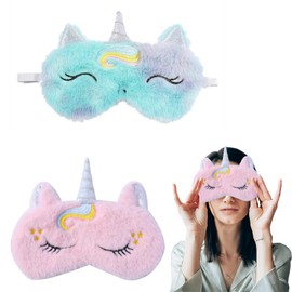 Einhorn Schlafmaske 2 Stück Set, Gelperlen Augenmaske für Kühl- und Wärmetherapie, hilft bei der Linderung von Augenmüdigkeit und Schwellungen, Schlafmaske für Entspannung