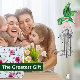 KY&BOSAM Aluminium Hummingbird Wind Chimes 21" Inches to Create a Zen Atmosphere Suitable for Outdoor Garden Patio Decoration Classic Wind Chimes with Suncatcher Suitable as A Gift for sympathy Unisex