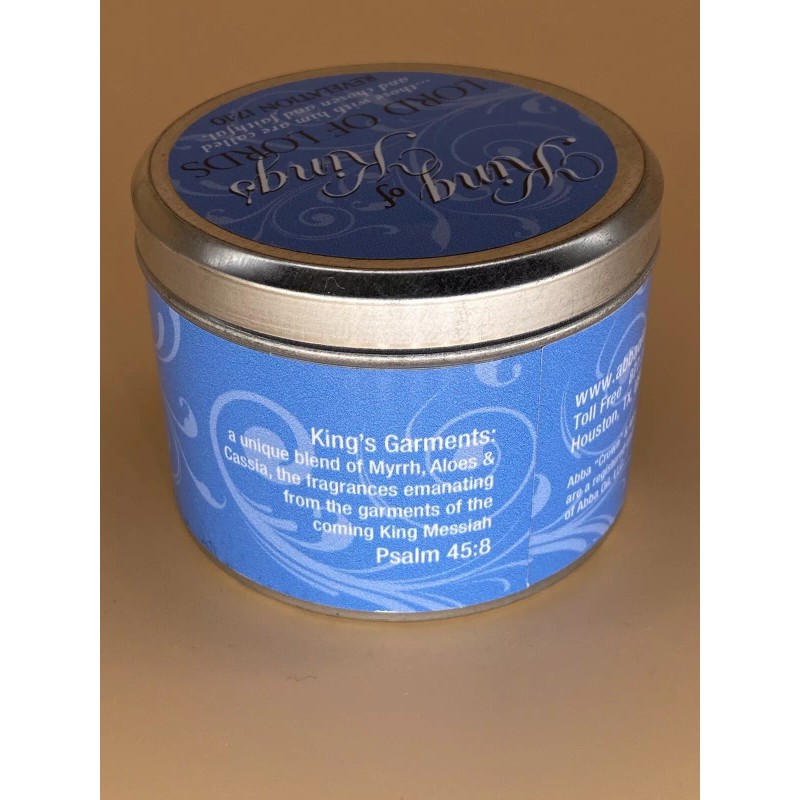 Abba Oil KING'S GARMENTS CANDLE SCRIPTURE TIN - "KING OF