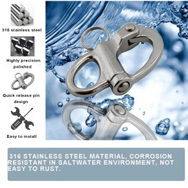 Ayunwei Snap Shackles 316 Stainless Steel Fixed Snap Tack Shackle for Boat Spinnaker Halyard of 5 Pcs (69mm)