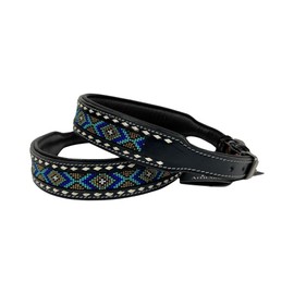 Leather Dog Collar Medium Size Western Style Heavy Duty Hand Tooled Adjustable Beaded and Padded Soft for Puppies and Big Dogs 10IS002-M