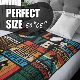 INNObeta Rugby Gifts, Throw Blanket for All Seasons, EAT SLEEP RUGBY REPEAT