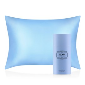 HOM 100% Pure Mulberry Silk Pillowcase for Hair and Skin - Comfortable, Breathable, Soft, Hidden Zipper (20x26, Sky Blue)