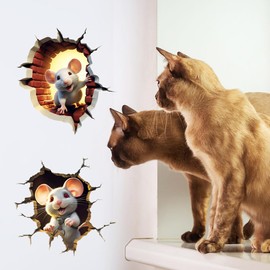 Housoutil 3D Cute Mouse Hole Wall Sticker, 2 Pieces Mouse Hole Wall Sticker, PVC Wall Sticker for Living Room, Bookshelf