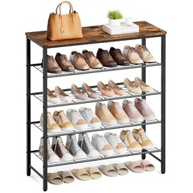 Kitsure Shoe Rack for Closet, Rustic Brown Shoe Organizer with Leveling Feet, Sturdy & Rust-Proof Shoe Storage for Entryway, Bedroom, Living Room, 29.5" x 11.4" x 31.2", Brown