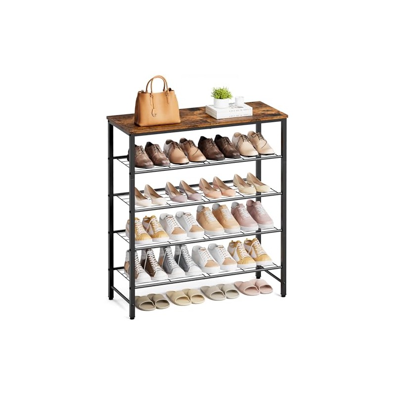 Kitsure Shoe Rack for Closet, Rustic Brown Shoe Organizer with