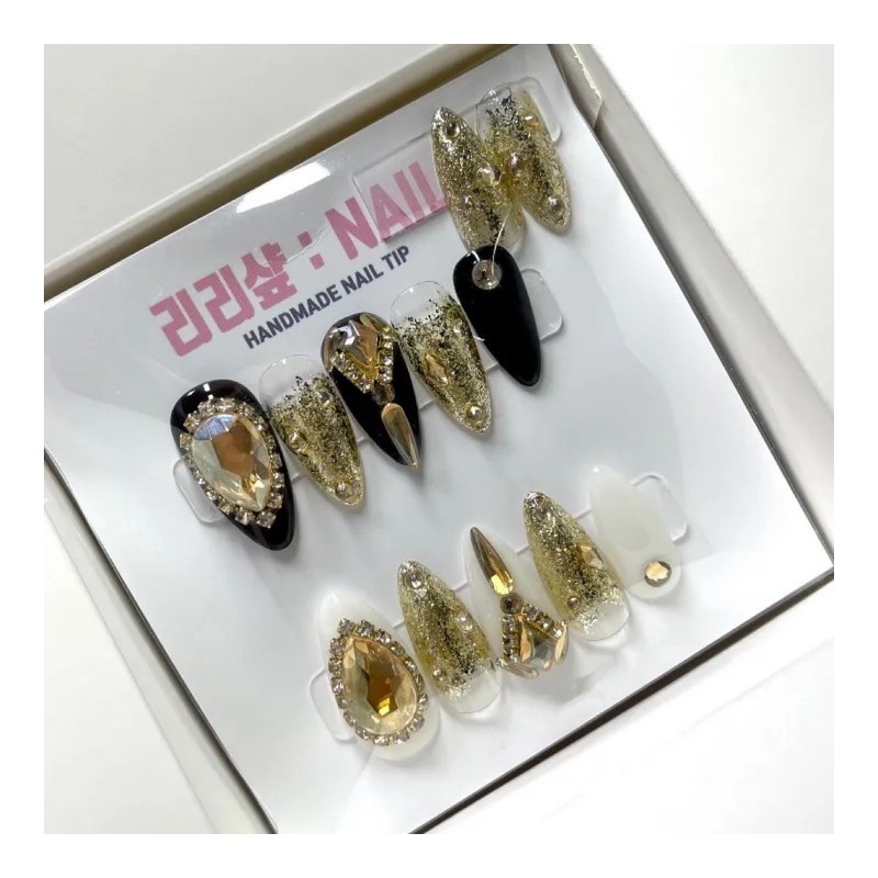 Queen of Gold Full Stone Handmade Nail Tips - Half