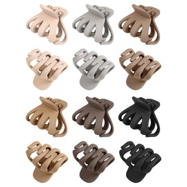 Kavya Pack of 12 Hair Clips Small Octopus Hair Clips Women's Strong Hair Clips Matt 4 cm Small Hair Clips Non-Slip Fashion Hair Clip for Women Girls Thick Thin Hair (Brown Earth Colour)