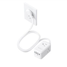 TROND 20W USB C Travel Power Strip - Ultra Thin Flat Plug, Small Extension Cord, 3 Outlets, 4 USB Ports, 3 Side Outlet Extender, 5ft Cord for Nightstand, Dresser, Couch, TV, Cruise Essentials, White