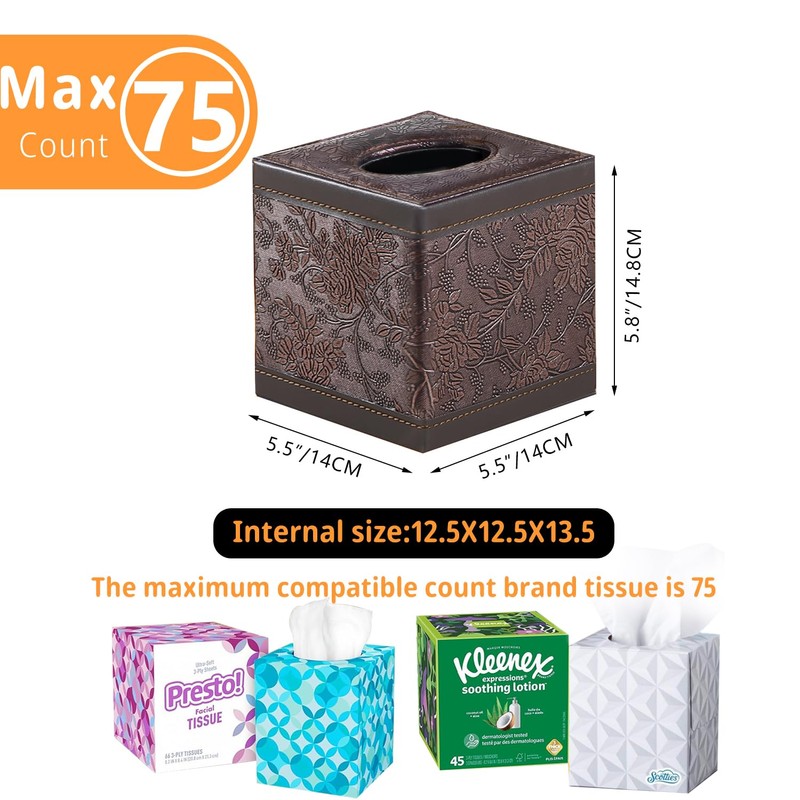 Leather Tissue Box Cover Square,Upgrade 99% Compatible Large Size,Cube Tissue