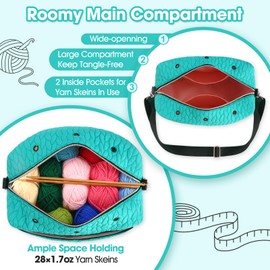 AMBESTAR Portable Knitting Bag, Large Yarn Holder Bag for Holds Multiple Rolls Crochet Yarn, Crochet Hook, Craft Item, Needles and Accessories, Suit for Mothers, Grandmothers, Ladies, Green