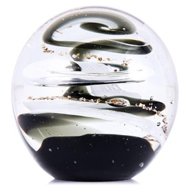 XMGZQ Hand Blown Glass Figurines Ball Galaxy,Paperweight Glass Ball,Home Decor Collectible,Space Museum Decor,Office Decor Outer Space Lovers,Black and White Aesthetic Decoration Accent (A)