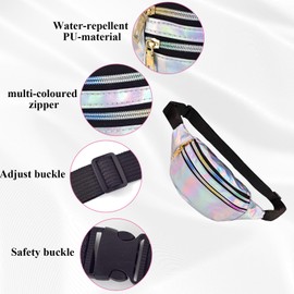 80s, 90s Colourful Women's Bum Bag with Metallic Look, Belt Bag, Shoulder Bag Including Neon Rainbow Bracelets and Headband, Neon Hair Scrunchie for 80s and 90s Fancy Dress Costumes, Silvery