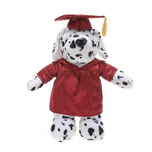 Plushland Dalmatian Plush Stuffed Animal Toys Present Gifts for Graduation Day, Personalized Text, Name or Your School Logo on Gown, Best for Any Grad School Kids 12 Inches(Red Cap and Gown)