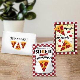 Pro Supply Global (24 Count of 4x6 Pre-Folded Pizza Thank You Cards With Blank Inside To Leave a Note and Envelopes - Assortment of Greeting Cards Come In 3 Designs