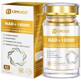 OMOGS NAD+ 300 mg + Trans-Resveratrol 200 mg, Pure NAD Supplement, Max Absorption, Boosting Supplement for DNA Repair, Healthy Aging, Cellular Energy & Longevity, 60 Capsules